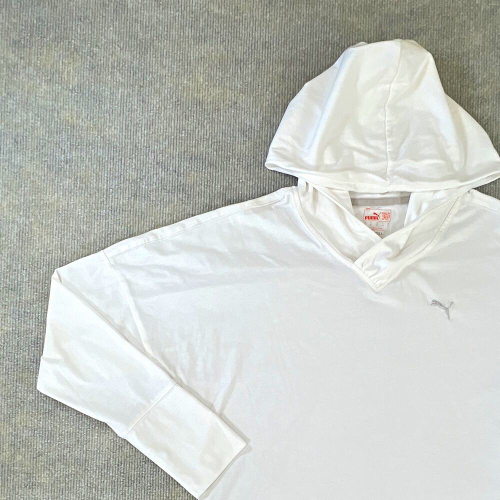 PUMA dryCELL White Pullover Hoodie Women’s M Polyester Logo V-Neck Long Sleeve